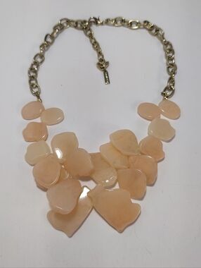 Sugarfix Peach Marble Statement Necklace  Chunky Glossy Bib Gold Tone